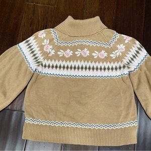 Janie and Jack Tan Floral Turtleneck Sweater